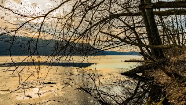 Wschód słońca nad jeziorem Tyrkło, marzec 2023 r.