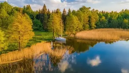 Zachód nad jeziorem Ryńskim, zatoka Mrówcza