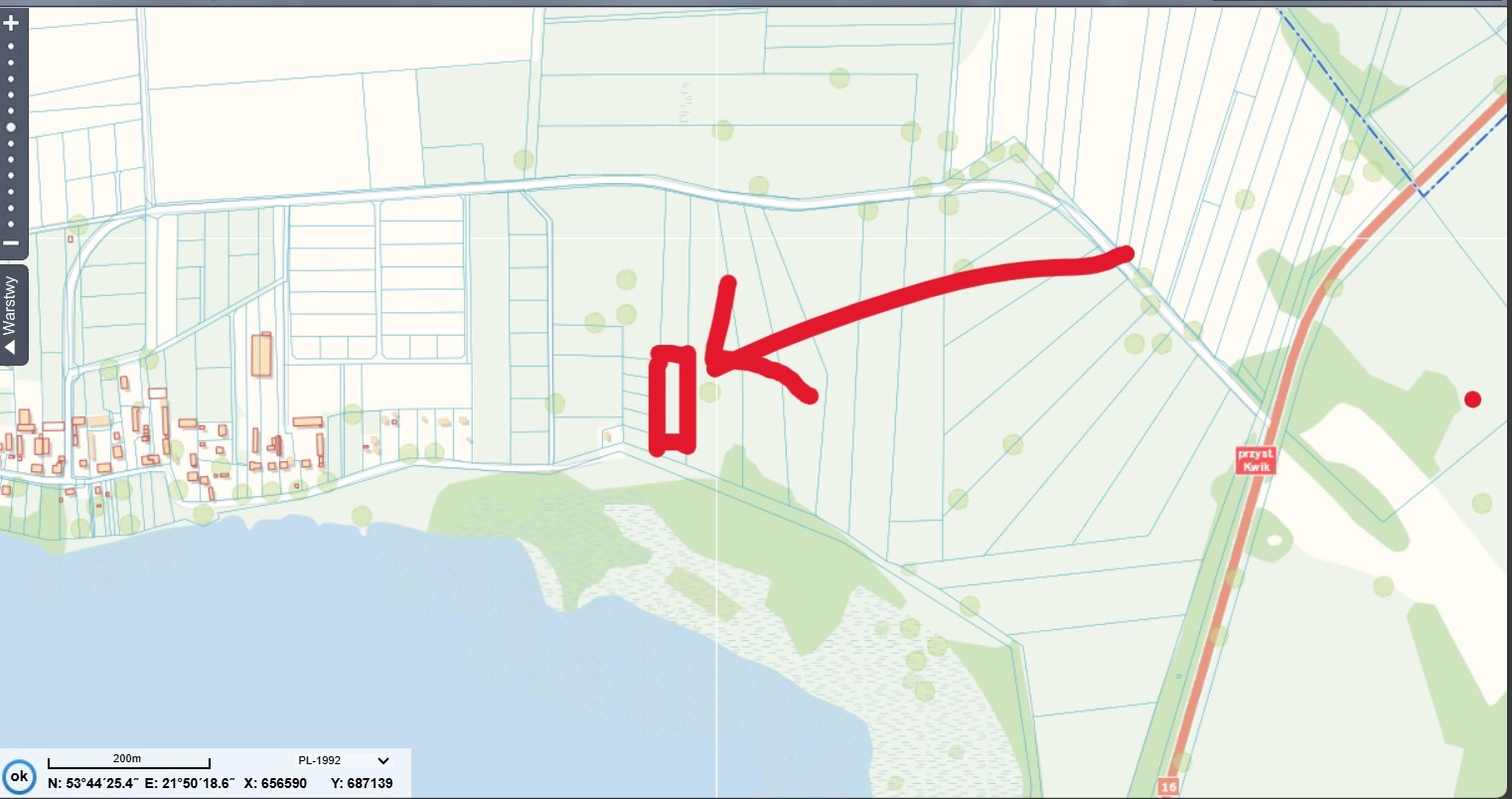 Działka rolna 4442 m2 blisko jeziora Białoławki